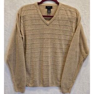 DOCKERS Men's Sweater Size M V-neck Tan Pullover Textured Knit Workwear Office